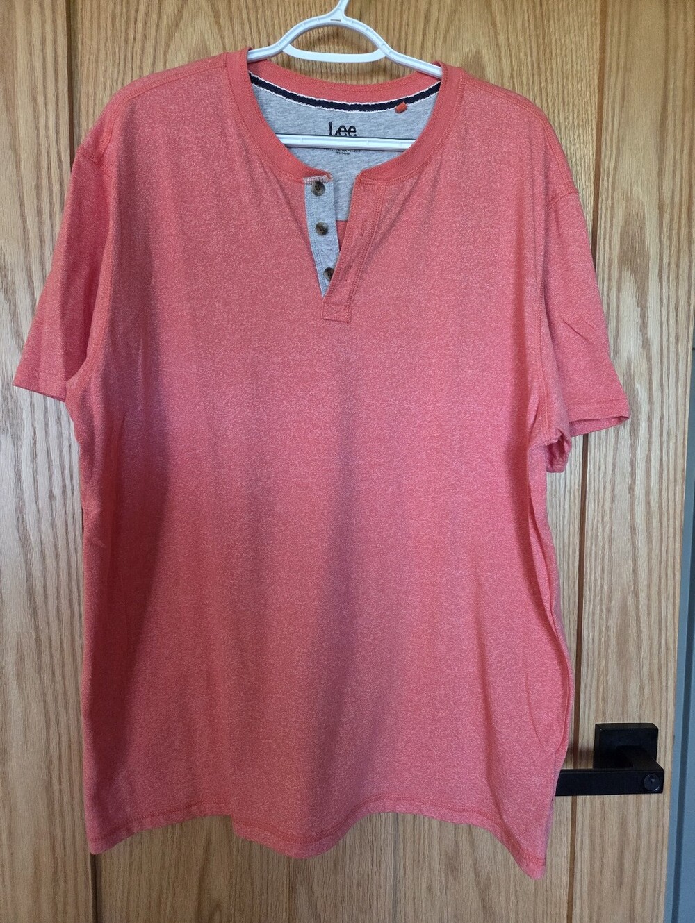 Mens Lee Coral Henley Tee with Heathered Placket